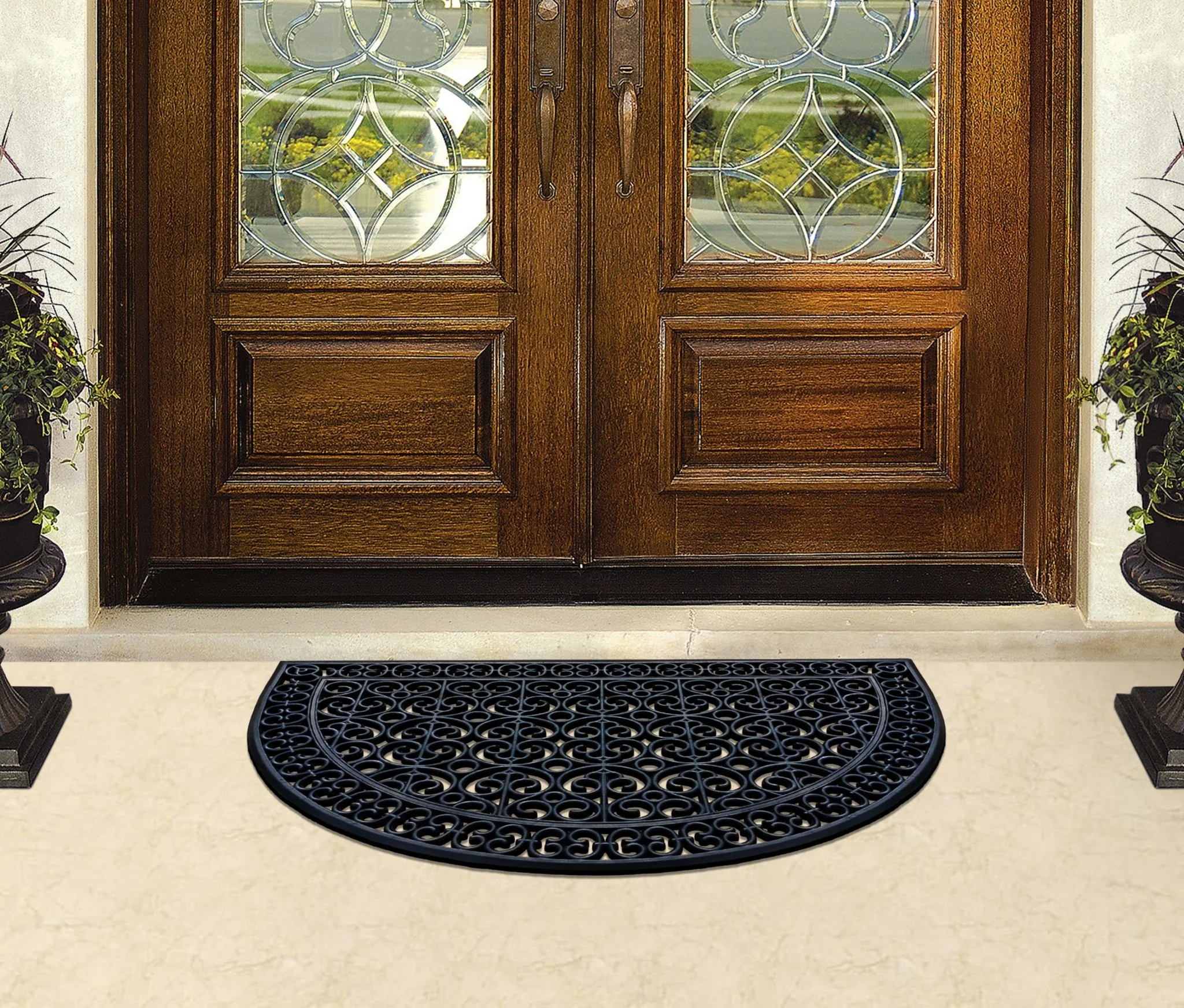 Half Round Black Artistic Rubber Doormat 30"X48" - Image 4