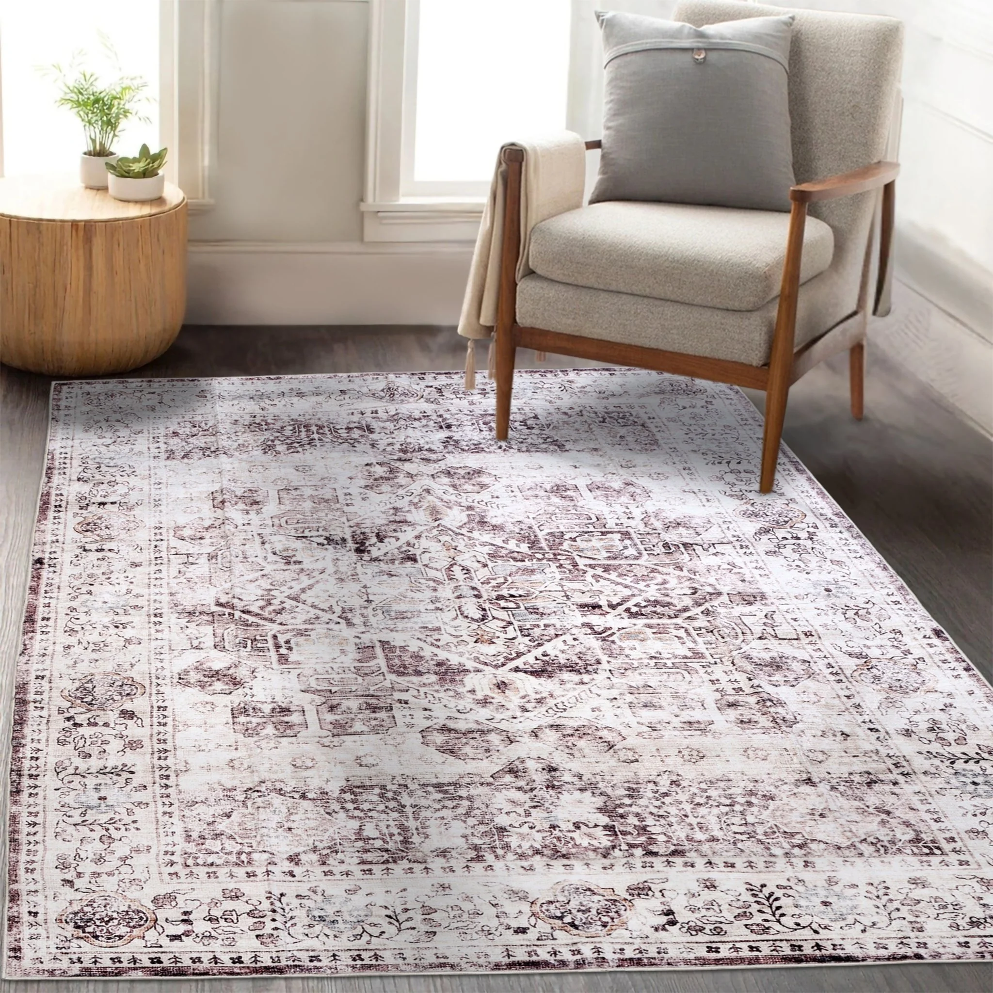Vintage Cocoa Machine Washable Rug - Image 3