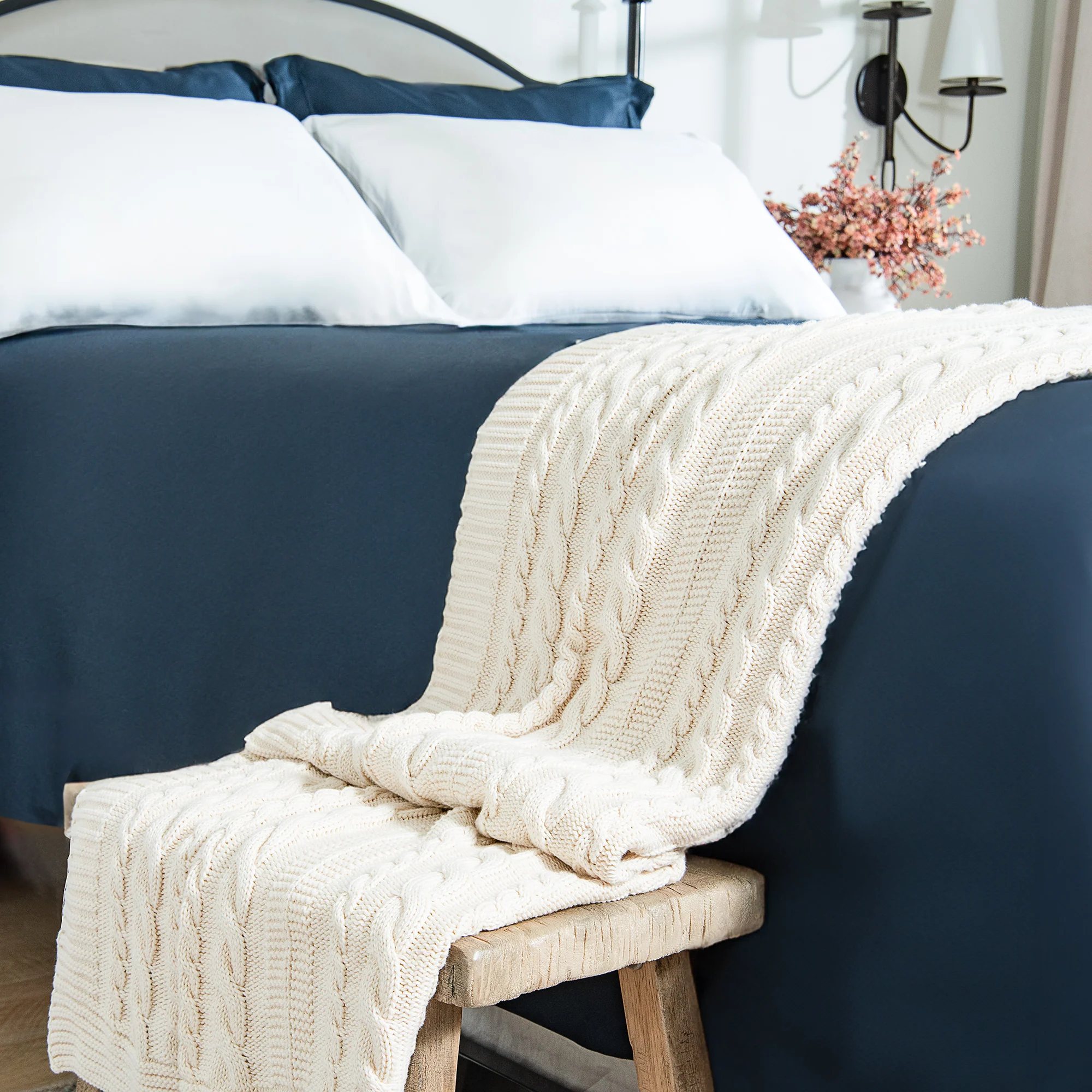 100% Organic Cotton Cable Knit Throw Blanket - Image 16