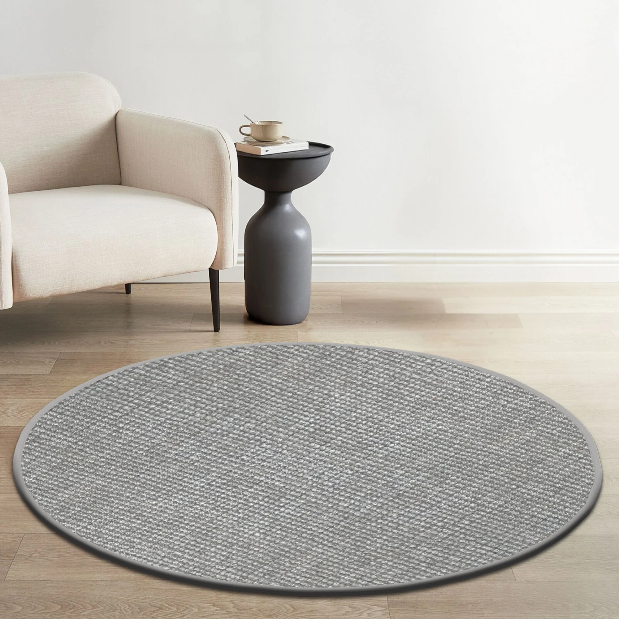 6 Foot Round Boucle Wool & Jute Rug - Image 10